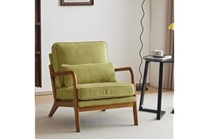 Karl Home Mid-Century Modern Accent Chair, Living Room Chairs with Pillow Corduroy Upholstered Lounge Armchair with Solid Woo