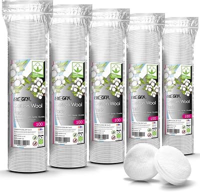 RE-GEN Cotton Wool Pads 500pc 5x100 Round Super Soft Makeup Cleansing Discs