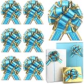6 pcs Blue Gift Bow Warp Pull Bows for Gift Warpping Christmas Party Birthday Wedding Metallic Wrap Ribbon Organza Bow for Present Boxes Flower Valentine's Day(Light Blue-DD)