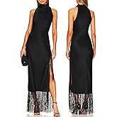 Aigeman Women Vintage Flapper Dresses 1920s Great Gatsby Halter Fringed Maxi Dress Tassels High Split Formal Dress 19