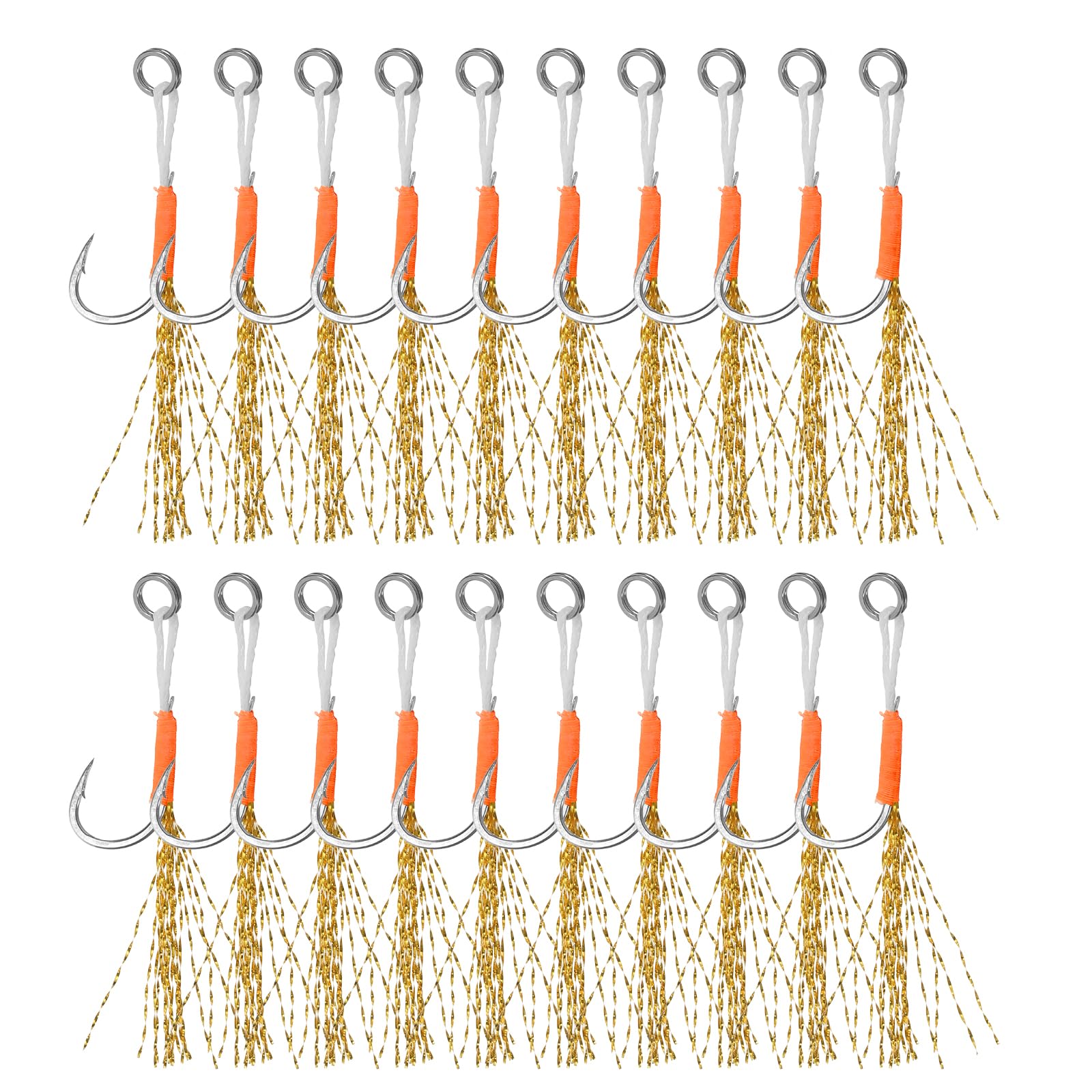 PATIKIL Fishing Assist Hooks Kit, 20 Pcs Glow Jigging Hook Slow Fast Fall Jigs Fishing Hooks for Vertical Jigging Lures, Green (15#, 60mmx15mm)