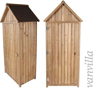 vanvilla Geräteschrank Geräteschuppen Holz Satteldach Braun lasiert Gerätehaus Gartenschrank