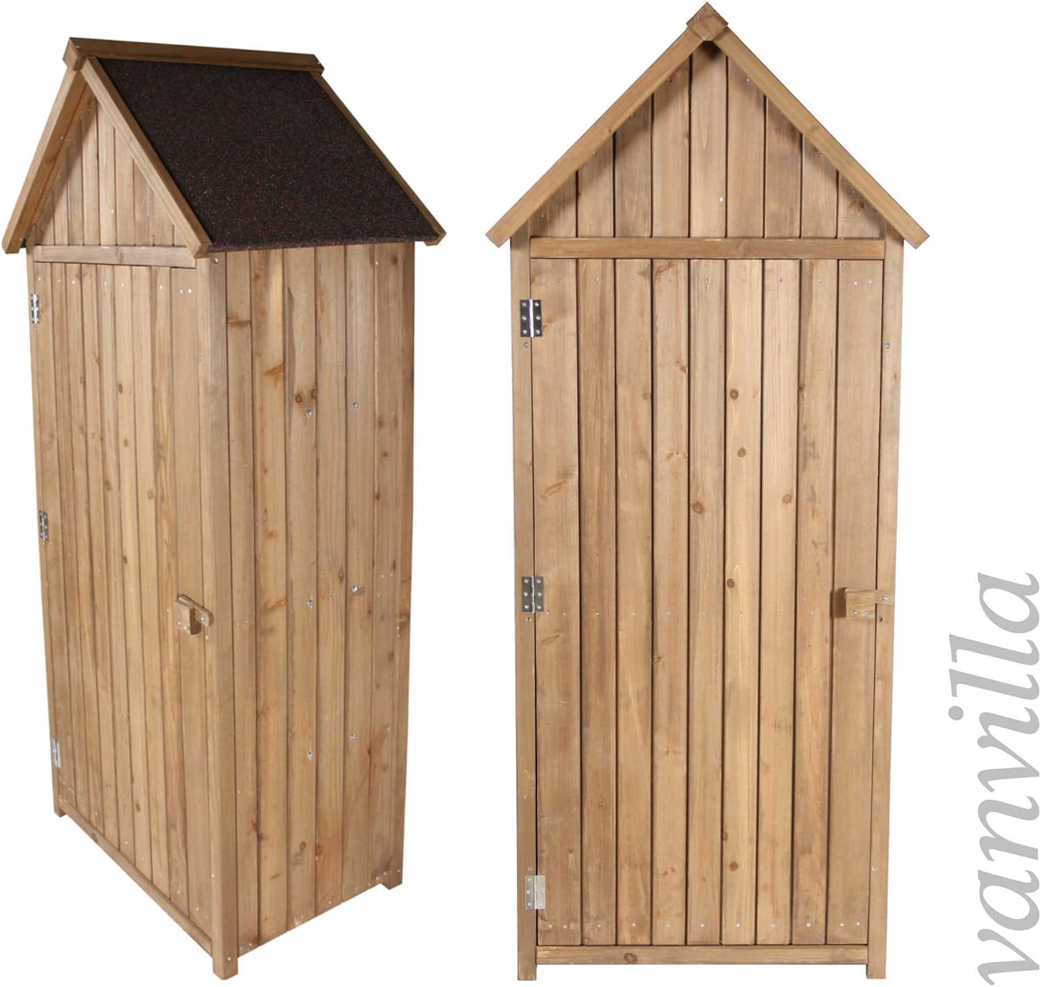 vanvilla Geräteschrank Geräteschuppen Holz Satteldach Braun lasiert Gerätehaus Gartenschrank