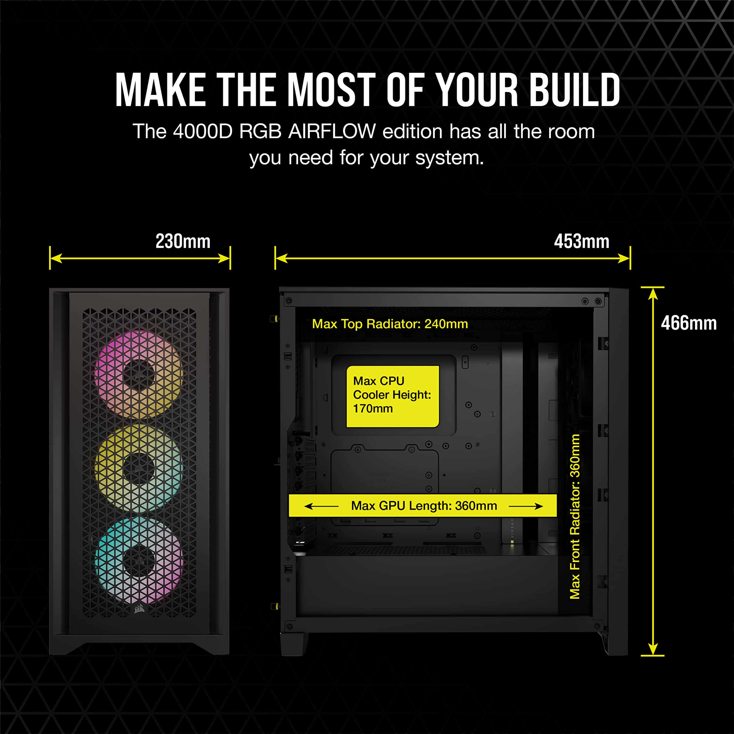 Corsair iCUE 4000D RGB Mid-Tower Case - 3X AF120 RGB Elite Fans - Lighting Node PRO Controller - High-Airflow Design - RapidRoute Cable Management System - Black
