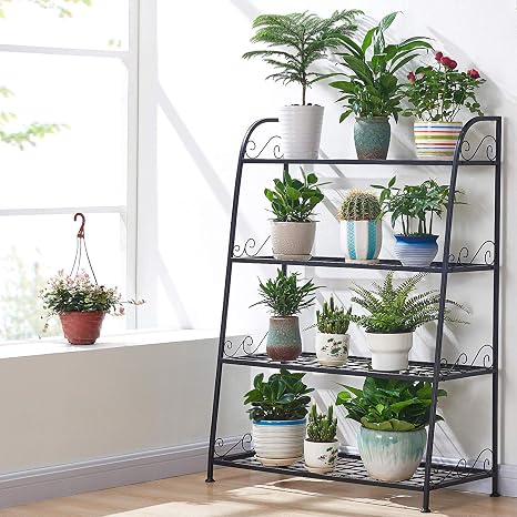 Nutech Impex 4 Tier Indoor Outdoor Metal Plant Stand Flower Pots Holder Plant Display Rack Stand Shelf Shoe Organizer Utility Storage Organizer Rack Amazon In Garden Outdoors