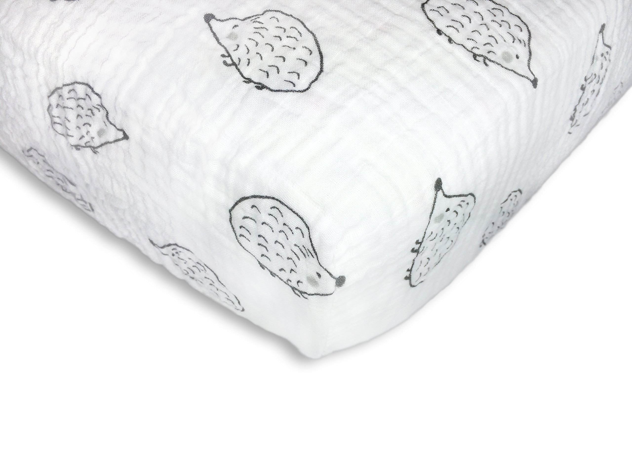 SwaddleDesigns Softest Cotton Muslin Fitted Crib Sheet/Toddler Sheet for Baby Boy & Girl, Black Hedgehogs, 1 Count (Pack of 1)