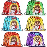 Bulyoou 24 Pcs Religious Drawstring Bags Bulk Christian Gift Bags, Jesus Has My Back Vbs Backpacks for Sunday School, Bible Drawstring Backpack Graduation Church Camp Party Favors