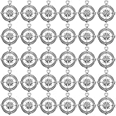 Ymapinc 50Pcs Nautical Compass Charm for Women - Vintage Ocean Compass Elegant Pendant, DIY Sea Themed Earrings Bracelet Necklace Crafts, Phone Charms - Silver Alloy