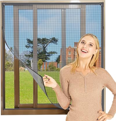 NeatiEase Adjustable Magnetic Window Screen 100x130 cm Grey Frame Black Mesh