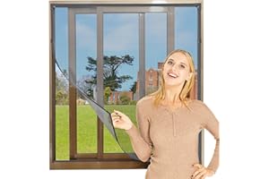 NeatiEase Adjustable DIY Magnetic Window Screen Max 60Inch（H） x 48Inch（W）（150cm x 120cm) Fits Any Size Smaller with Grey Fram