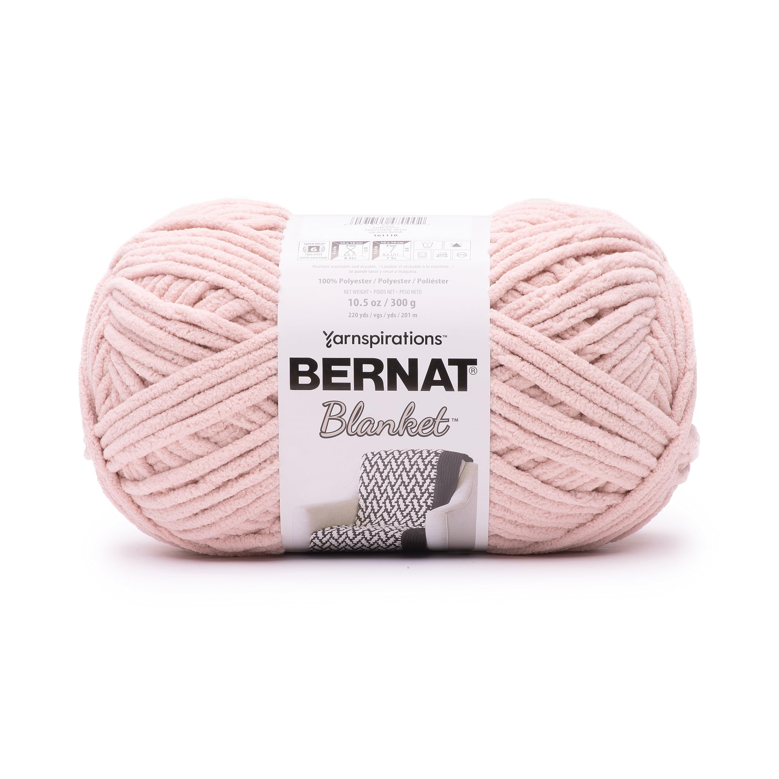 Bernat Blanket Super Bulky Acrylic Yarn - 2 Pack of 300g/10.5oz #6 Chunky Chenille Heavy Weight Yarn for Knitting and Crocheting, Amigurumi, Thick Blankets (Pink Dust, 220 Yards 2-Pack)