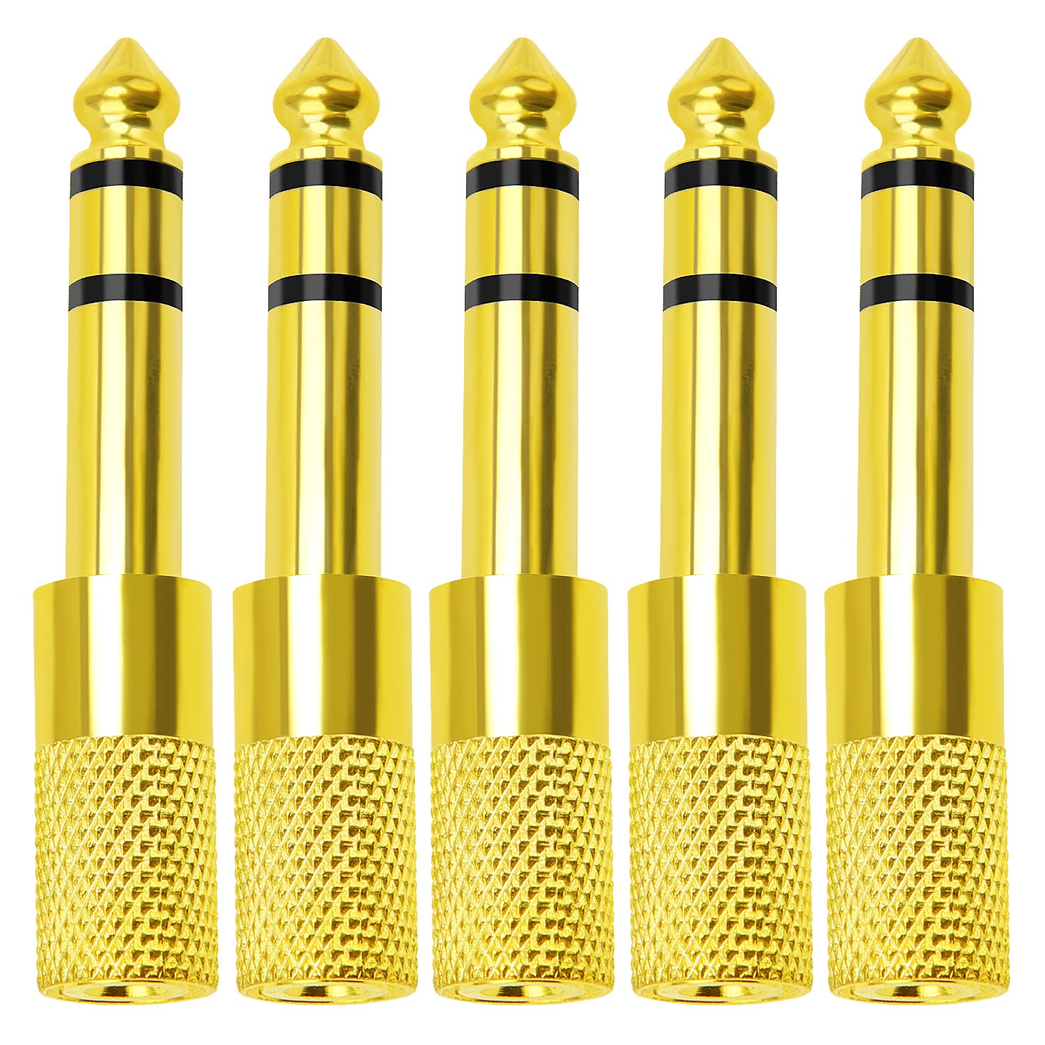 KUOQIY 5 PCS Metal Headphone Jack Adapter, 6.35mm TRS Stereo Male to 3.5mm Female Audio Jack Adapter Converter for Audio Headphone Microphone, Gold-Plated