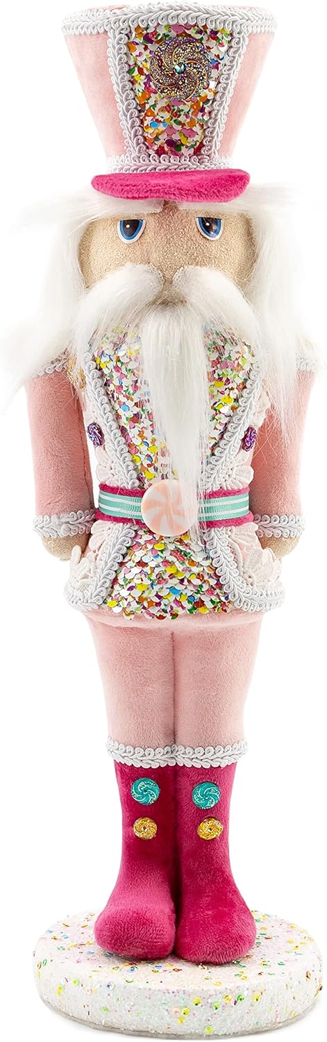 Nutcrackers - Legendeco Pink Christmas Nutcracker Soldier Guard 16.1 Inch, Traditional Festive Décor for Shelves and Tables, Handmade Xmas Winter Holiday Collectible Figure Gift