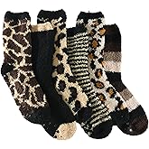 Tipi Toe Womens Fuzzy Crew Socks with Anti Slip Grips Warm Cozy Fluffy Winter Slipper Socks Non Skid Home Socks for Women