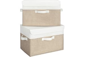 GRANNY SAYS Storage Bins with Lids, Pack of 2 White/Light Brown Fabric Storage Boxes, Closet Organizers and Storage Baskets S