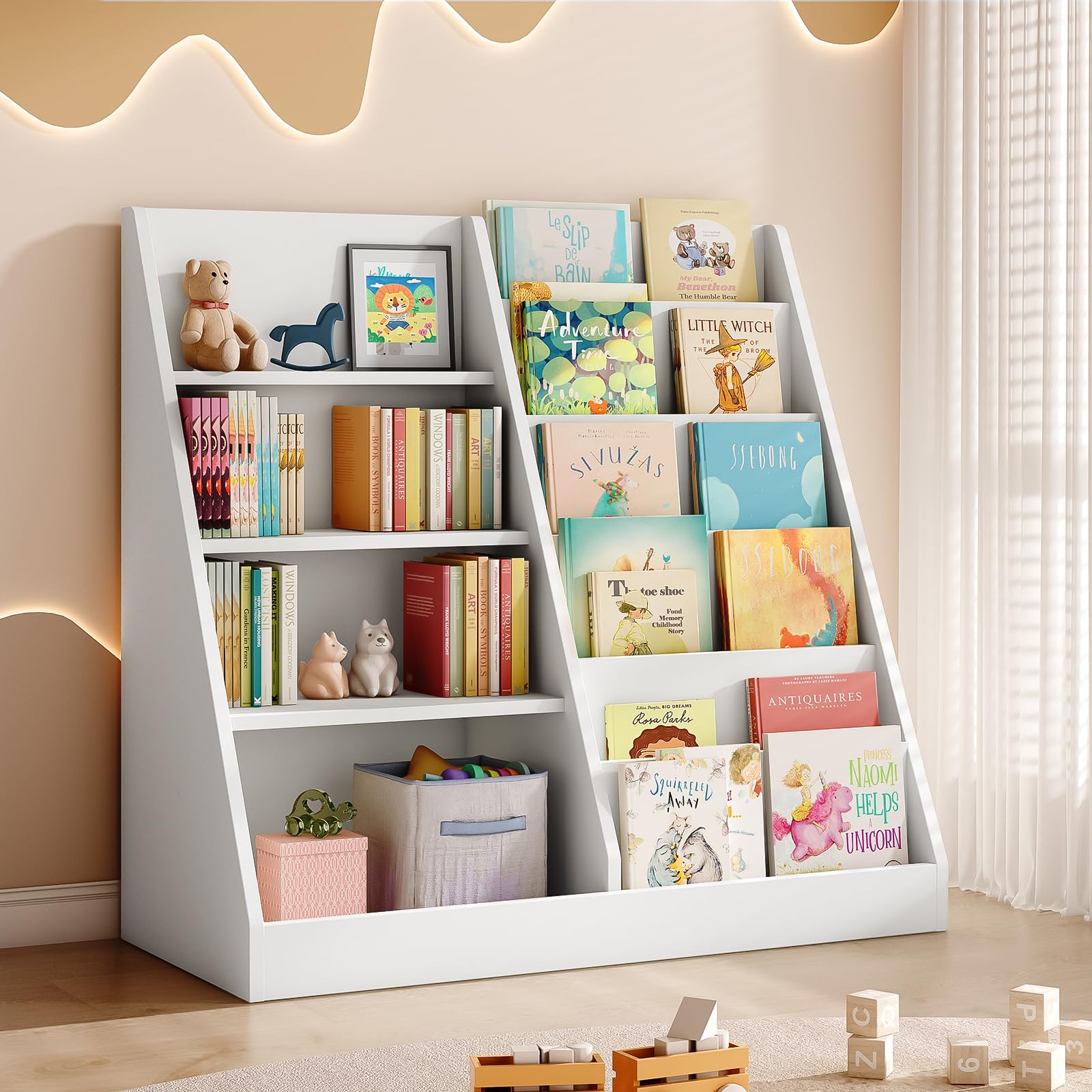 View 1 of (missing screw/)P sTatub 6 Tier Kids Wooden Bookshelf and Toy Storage, Children Toy Organizer with Book Shelves, Toddler BookRack Baby Bookcase for Nursery, Playroom and Classroom, White