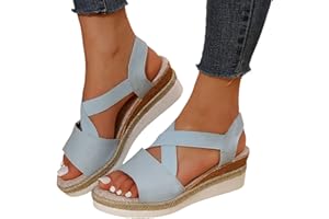 EMRELOD Wedge Sandals for Women Platform Sandals Orthopedic Sandals for Women Comfortable Espadrille Sandals Dressy Summer Open Toe Ankle Strap Low Heel Fashion Strappy Beach Shoes (02-Blue, 7)