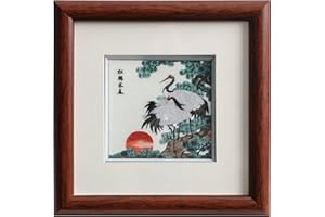 Ebherys Hunan Embroidery Art,Boatyard, Framed Hand Embroidery Artwork, Chinese Traditional Cutlture,Intangible Cultural Heritage Handmade Wall Art… (Chinese Crane)
