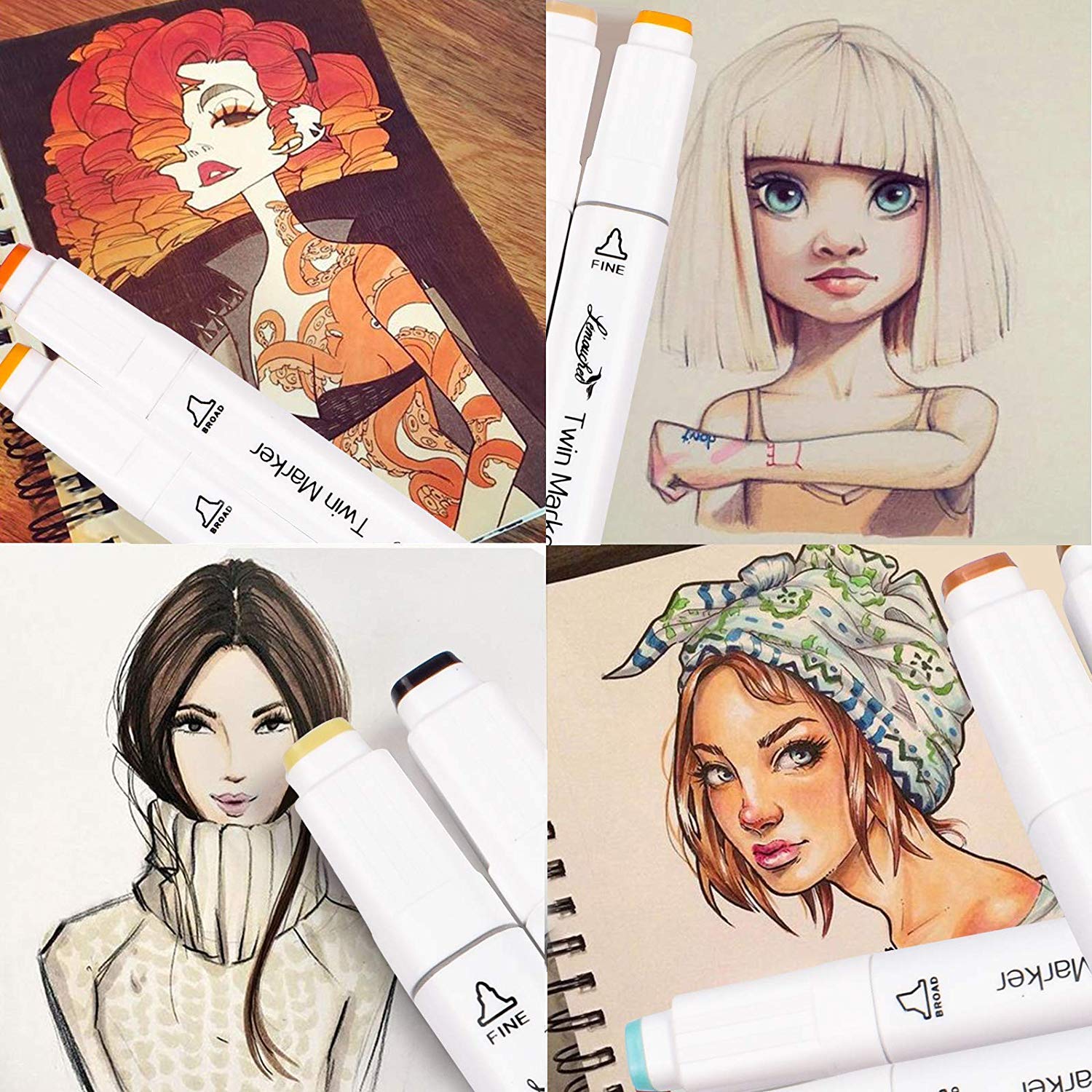 L\'émouchet Twin Marker Pens 168+2 Colors Dual Tips Art Animation Blender Pens with Carrying Case for Sketch Coloring Painting Highlighting Underlining Render Manga and Design