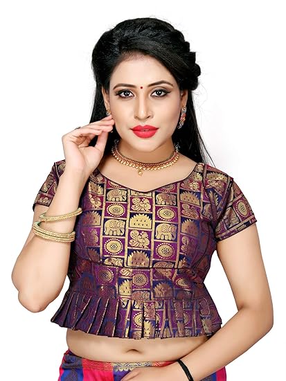 Women's Sequence Embroidered Multicolor Silk Blouse With V-Neck