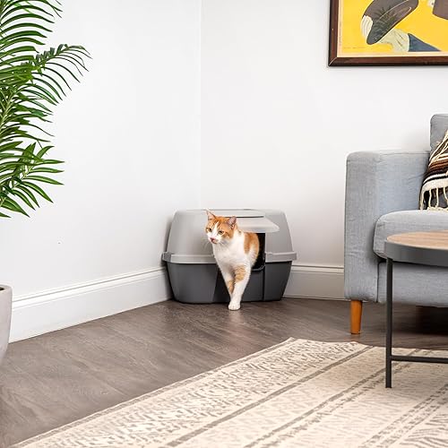 IRIS USA Corner Cat Litter Box Enclosure with Scoop, Small Cat
