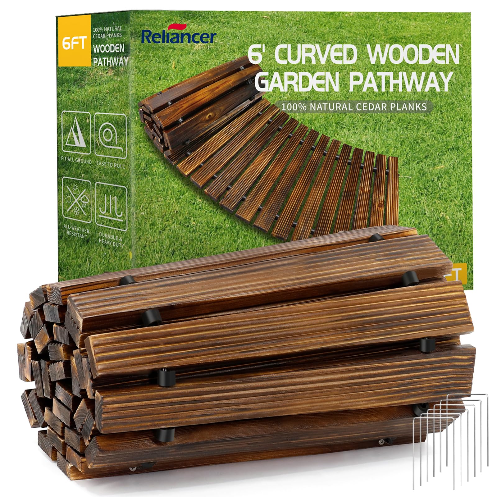 Photo 1 of RELIANCER 6' Wooden Garden Pathway,Outdoor Roll Out Cedar Curved Walkway,Patio Path Decorative Garden Boardwalk Walkways,Weather-Resistant Roll Up Beach Wood Road Floor,Wedding Party Pathways