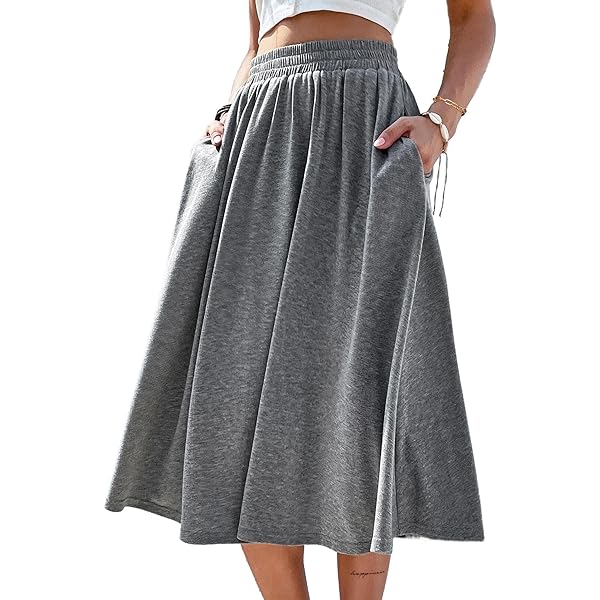 スカート MIDI FLARED SKIRT Amazon.com: Verdusa Women's Elastic Waist Pocket Side A Line