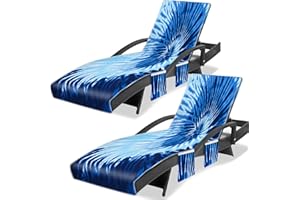 Ruikyhom Lounge Chair Towel Cover (Pack of 2), Tie Dye Style Chaise Lounge Cover, Beach Chair Covers with Pockets for Pool Beach Garden Courtyard Outdoor Trips, 85 x30 in, Blue Grey