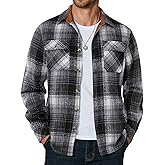COOFANDY Men's Long Sleeve Flannel Shirts Jacket Fashion Plaid Jackets Casual Button Down Shirt with Pockets