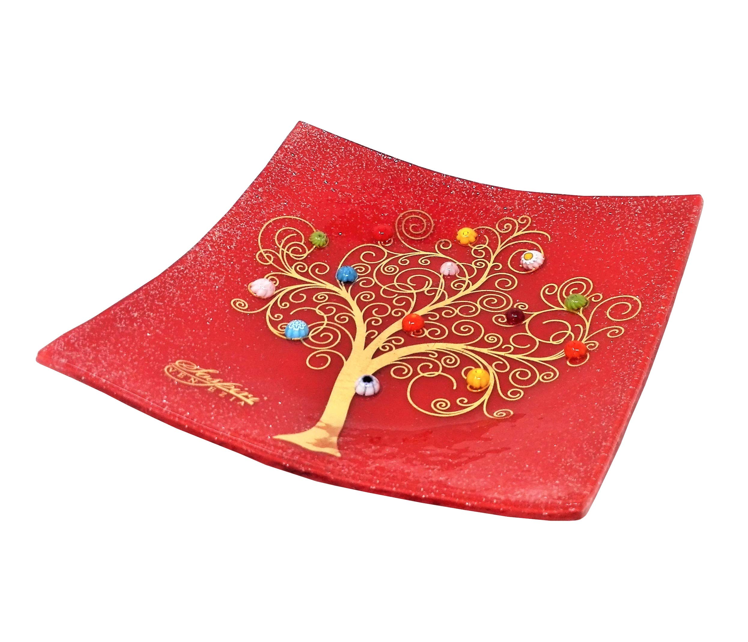 Sospiri Venezia Murano Glass Decorative Dish, Handcrafted Decorative Bowls for Home Decor, Centerpiece Tray, Key Bowl, Gift Decor Tray for Entryway Table, Living Room, Dining Room 7.5"x 7.5"