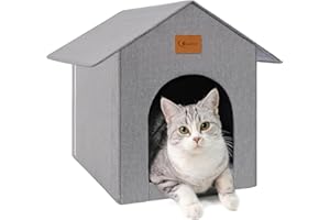 SIEDIHIT Outdoor Cat House, Outdoor Cat Shelter Feral Cat, Outside Waterproof Cat House for Outdoor/Indoor Cats, Insulated Cat House for Winter with Cozy Cushion, Easy to Assemble, Grey
