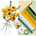 YYUENG TAK 210 pcs Pipe Cleaner Flowers Craft kit for DIY Sunflower Bouquet with tutoria (5 Colors),Chenille Stems Flowers Craft kit with 12 pcs Green Floral Wires,Gardening Tape,Floral Paper