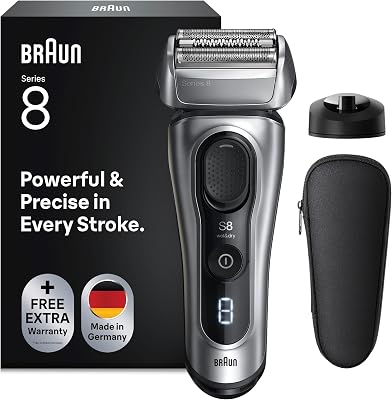 Rasoir électrique Series 8 pour homme, tête de précision 4 + 1, SensoAdapt pour toutes les densités de barbe, rasoir avec batterie de 60 min, support de charge, rasoir humide et sec – 8617s