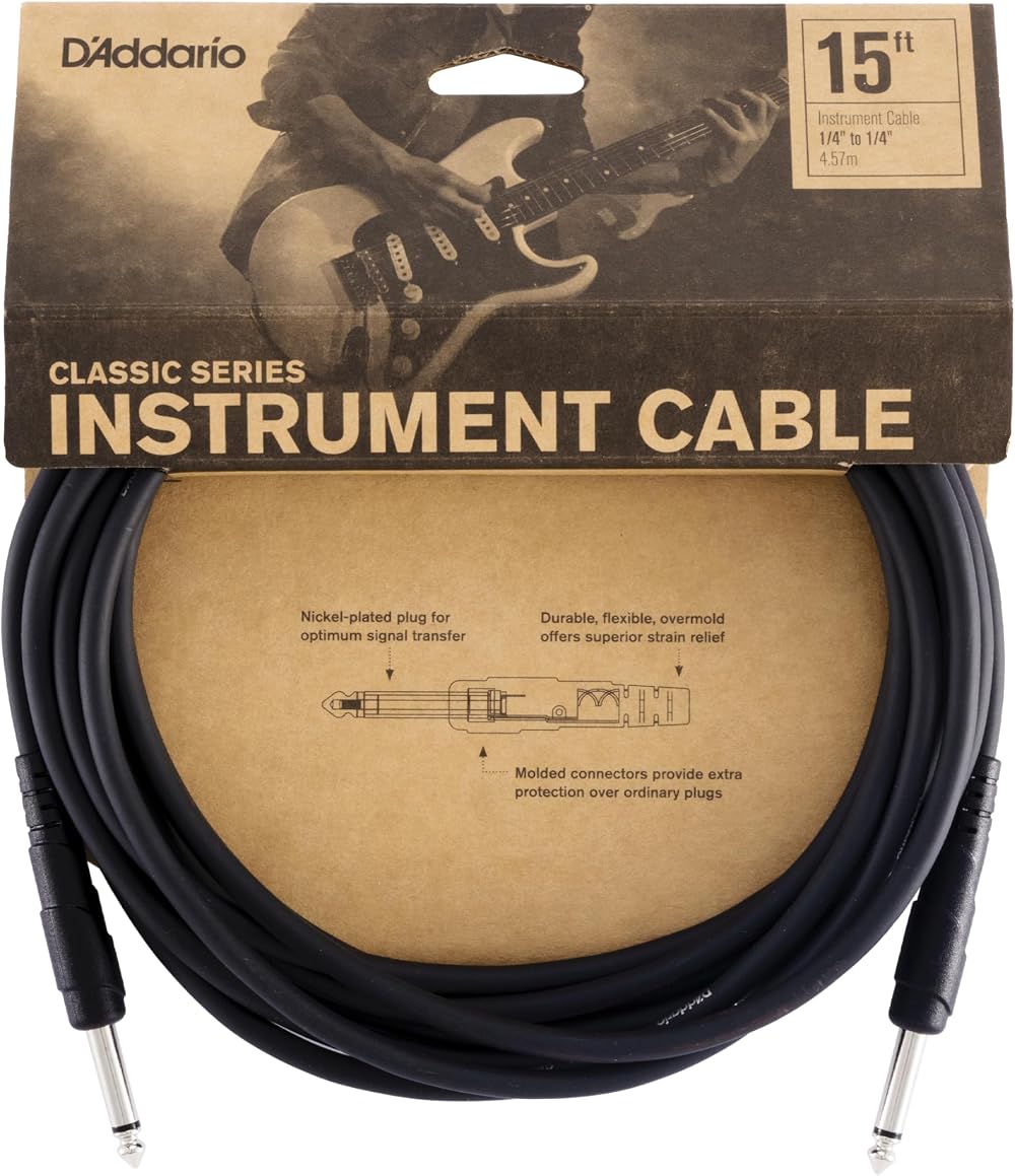 D'Addario Planet Waves Guitar Cable 1/4 Inch Male to 1/4 Inch Male 15 Feet