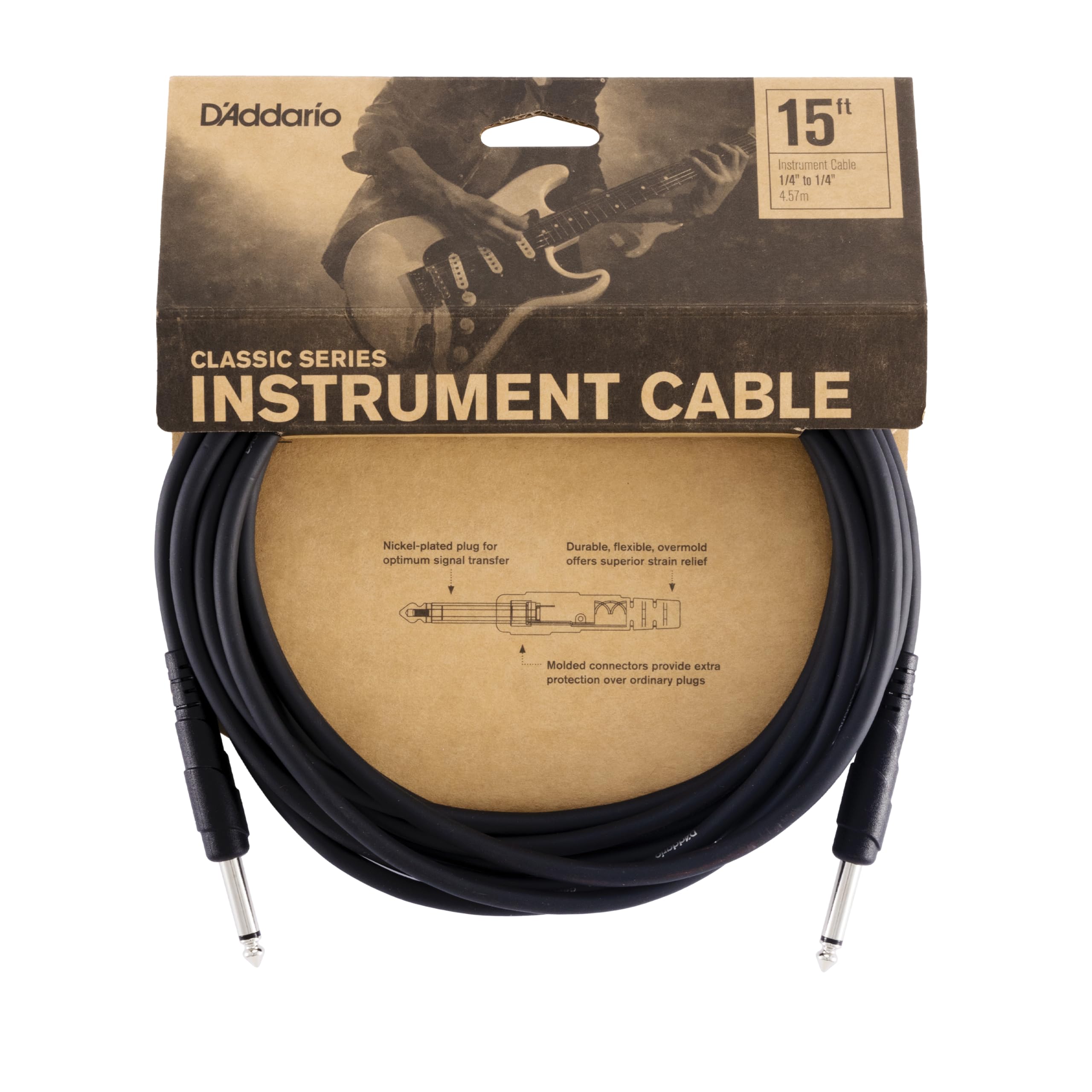 Planet Waves D'Addario Guitar Cable - Guitar Lead - 1/4 Inch Male to 1/4 Inch Male - Shielded for Noise Reduction - 15 Feet/4.57 Meters - Straight Ends - 1 Pack