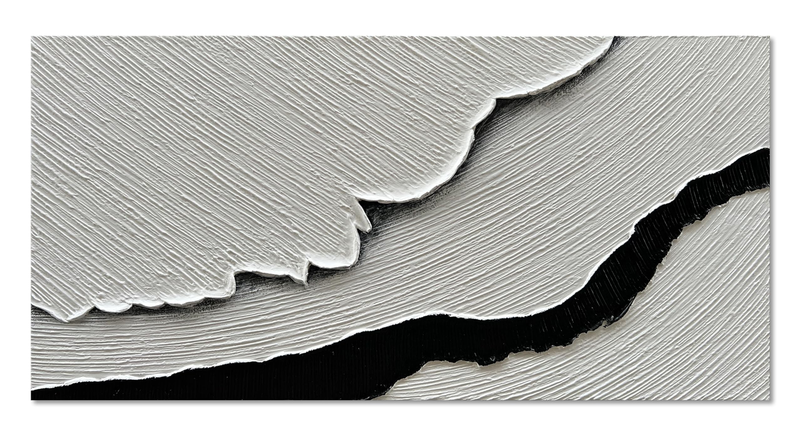 Photo 1 of **CRACK IN FRAME-SEE PICS***NANKAI Art Black and White Thick Texture Abstract Oil Painting Hand-Painted Modern Minimalist Oil Painting 30x60 inches Large Home Wall Decoration Art