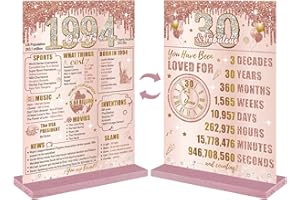 Bumqviy Happy 30th Birthday Decorations Back in 1994 Table Sign for Women, Pink Rose Gold 30 & Fabulous Birthday Two-Sided Wooden Poster with Stand, Thirty Year Old Birthday Gift Party Supplies
