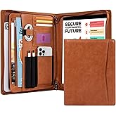 Calfinder Leather Padfolio with Zipper,Portfolio Binder, Padfolio for Women and Men,Business Portfolio for Ipad,Resume,Notebook, Professional Portfolio Organizer, Graduation Gifts