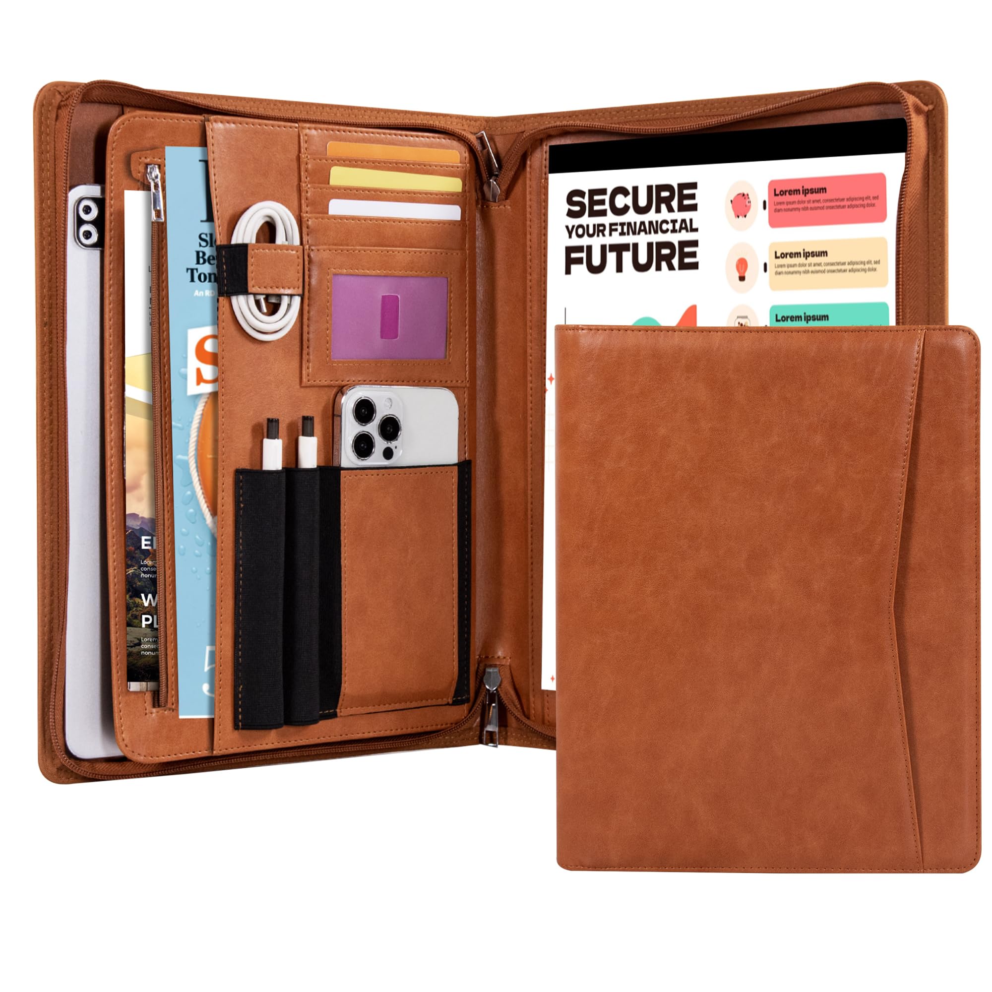 Photo 1 of Calfinder Leather Padfolio with Zipper,Portfolio Binder, Padfolio for Women and Men,Business Portfolio for Ipad,Resume,Notebook, Professional Portfolio Organizer, Graduation Gifts