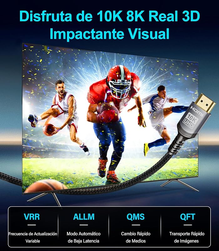 10K 8K 4K Cable HDMI 2.1 48Gbps 1 Metros Certificado Alta Velocidad