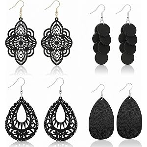 Boho Wood Dangle Earrings for Women, Lightweight Laser Cut Hollow Geometric Drop Earrings, Natural Wooden Statement Earrings