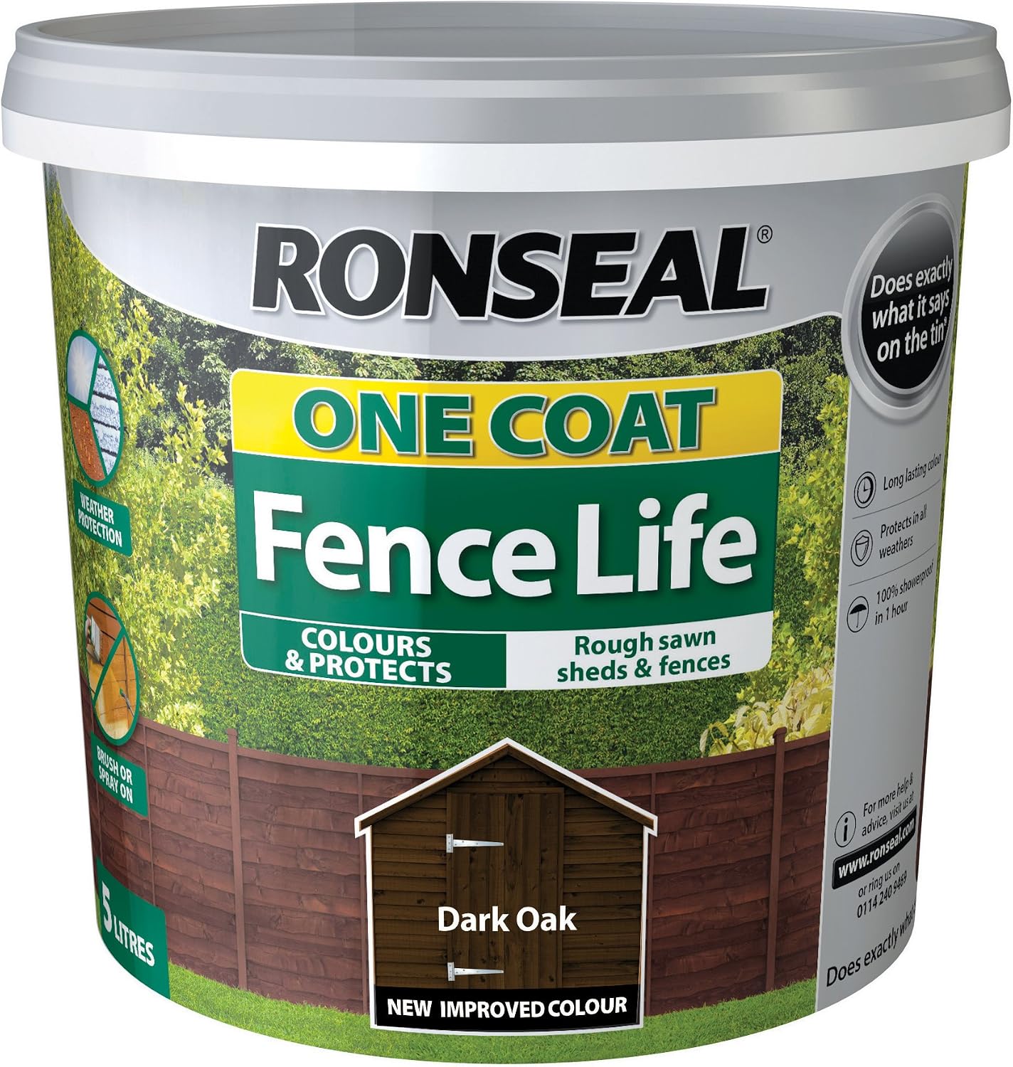 Ronseal One Coat Fence Life Dark Oak 5L, 5 Litre