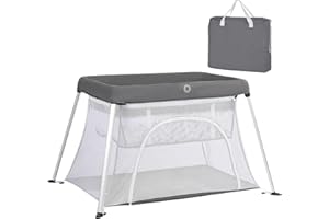 TODEFULL Portable Travel Crib for Baby, 2 in 1 Folding Baby Travel Cribs and Playards with Mattress, Lightweight Playpen for Toddlers with Carry Bag, Pack and Play for Infants, Grey