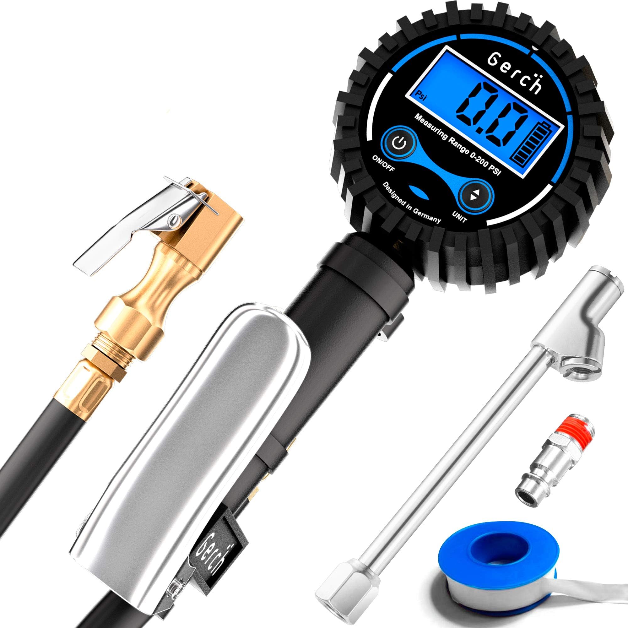 Digital Tire Inflator with Pressure Gauge and Longer 24" Hose Air