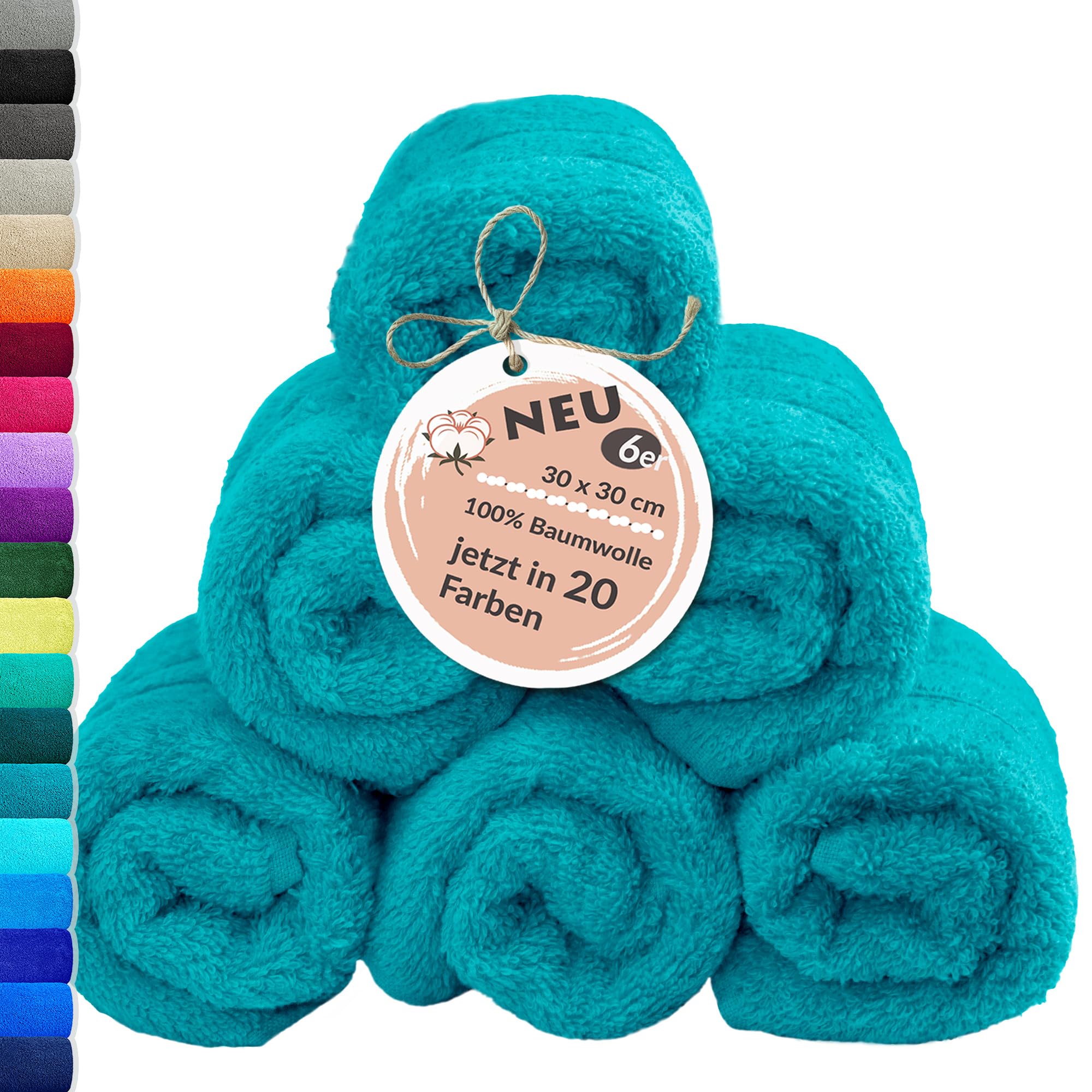 Lashuma towels cotton bathroom of the series: London, set of 6 towels nautic green, flannels 30x30 cm