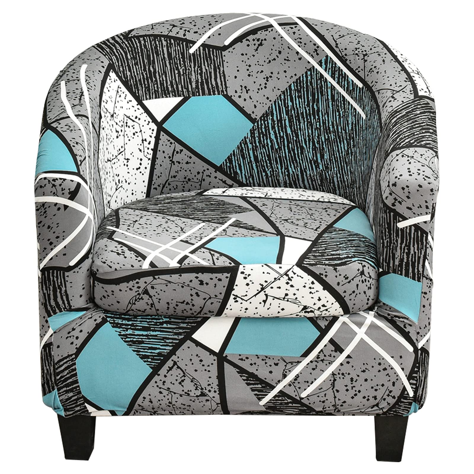 Mingfuxin 2 Piece Stretch Printed Tub Chair Cover, Soft Spandex Club Chair Slipcovers with Cushion Cover Round Barrel Armchair Sofa Covers Slipcovers Couch Protector(Printed #3615)
