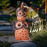 Solar Garden Statues Outdoor Decor, Watering Owl Statue Garden Decor, Resin Yard Decorations Outdoor for Patio, Porch, Balcony, Lawn Ornaments, House Warming Birthday Gifts for Mom Women Grandma