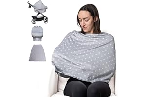 ANGORA BRANDS Nursing Covers for Breastfeeding Infant Car Seat Cover Easy-Use Car Seat Cover Poncho Infinity Scarf Baby Accessories by Zokani (Gray Stars)