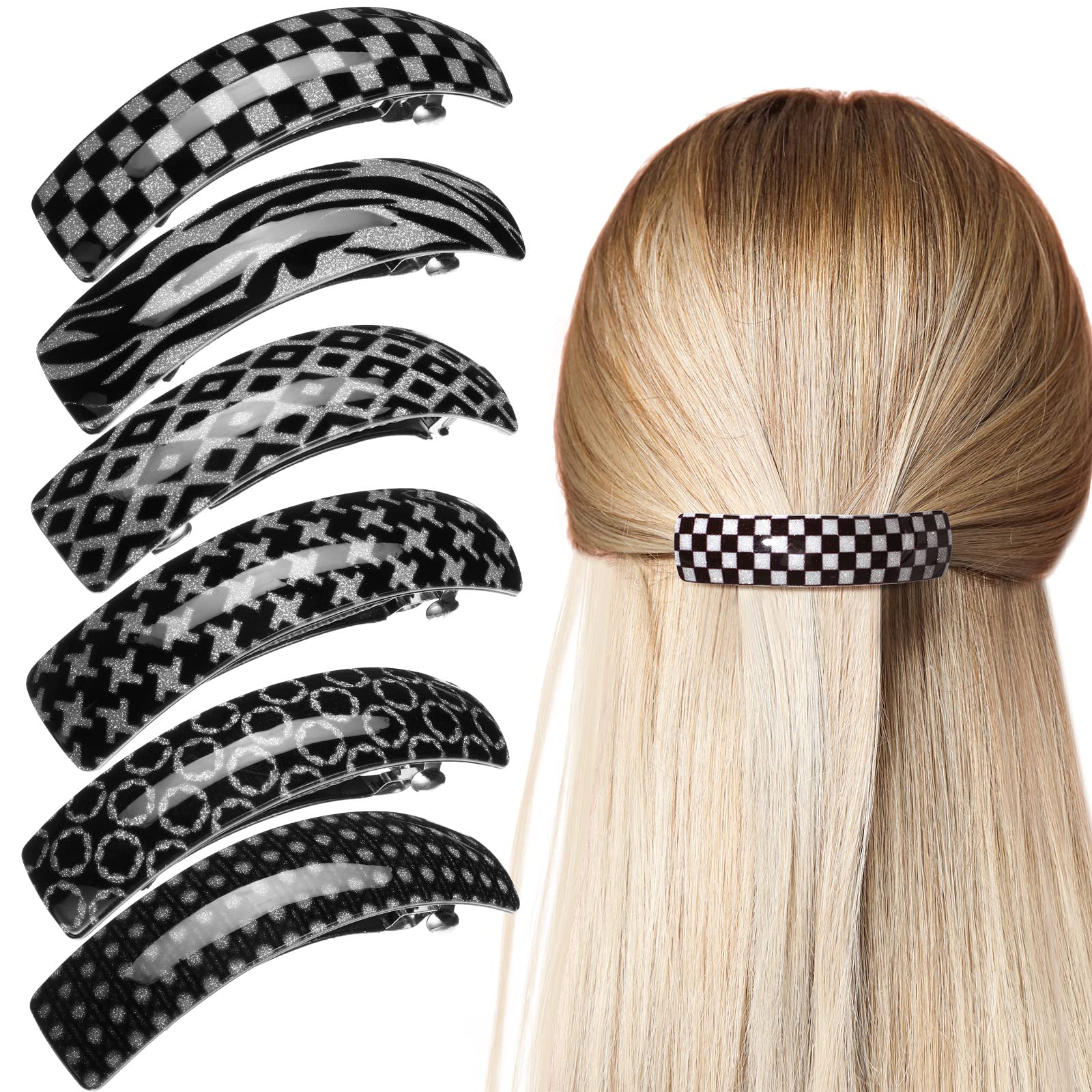 Photo 1 of 6 Pieces Barrettes for Women Hair Clips, Womens Large French Hair Pins, Retro Hair Clasps, 6 Colors (Simple Pattern)
