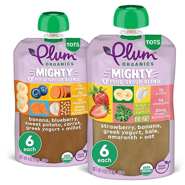 PLUM ORGANICS – +12 MONTHS ORGANIC BABY FOOD -VARIETY PACK – NON-GMO – ON-THE-GO POUCHES FOR BABY & TODDLER MEALS – QUALITY TESTED INGREDIENTS – 4 OZ (PACK OF 12)